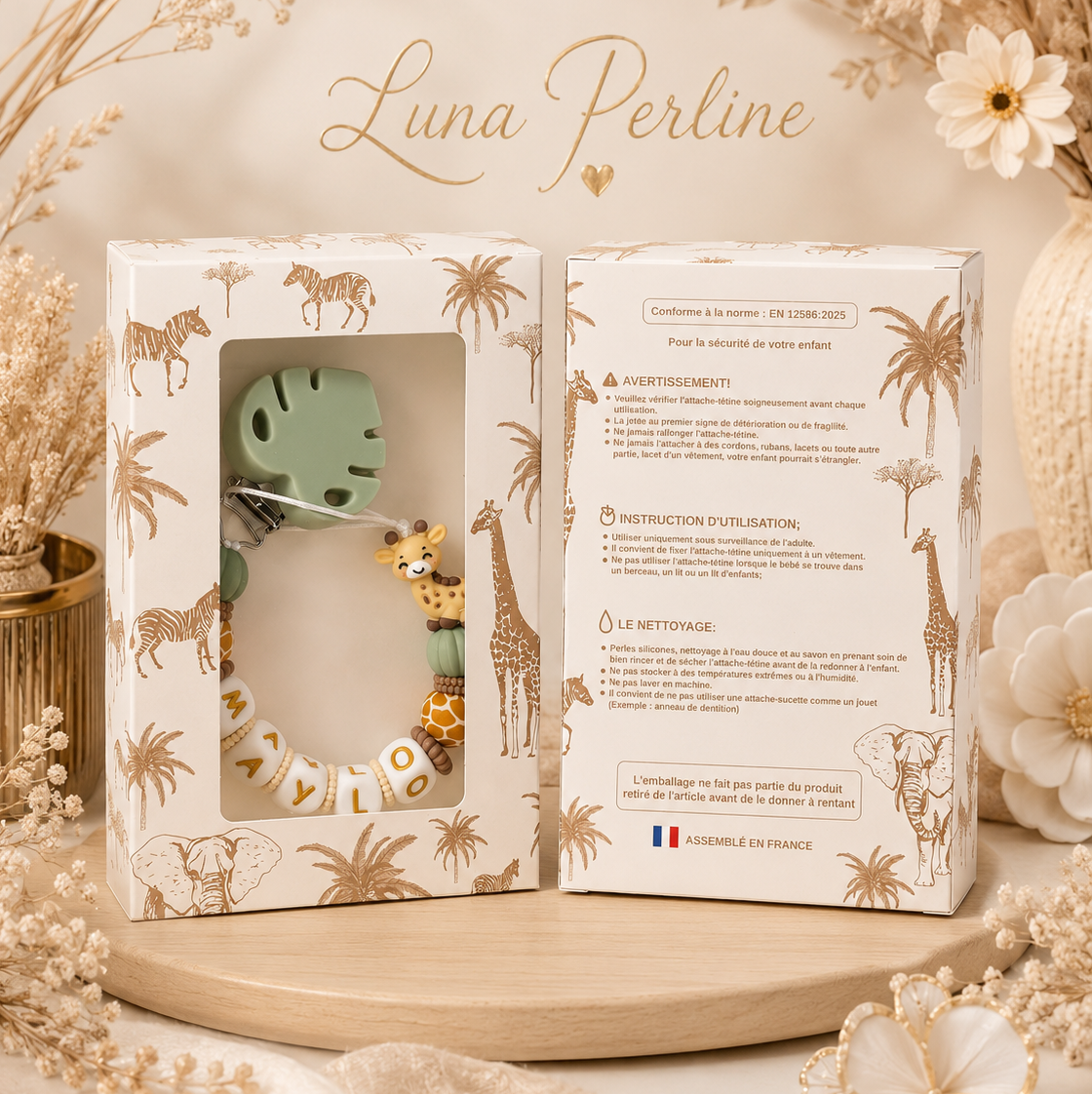 Boîte d’emballage attache tétine, anneaux de dentition & attache doudou