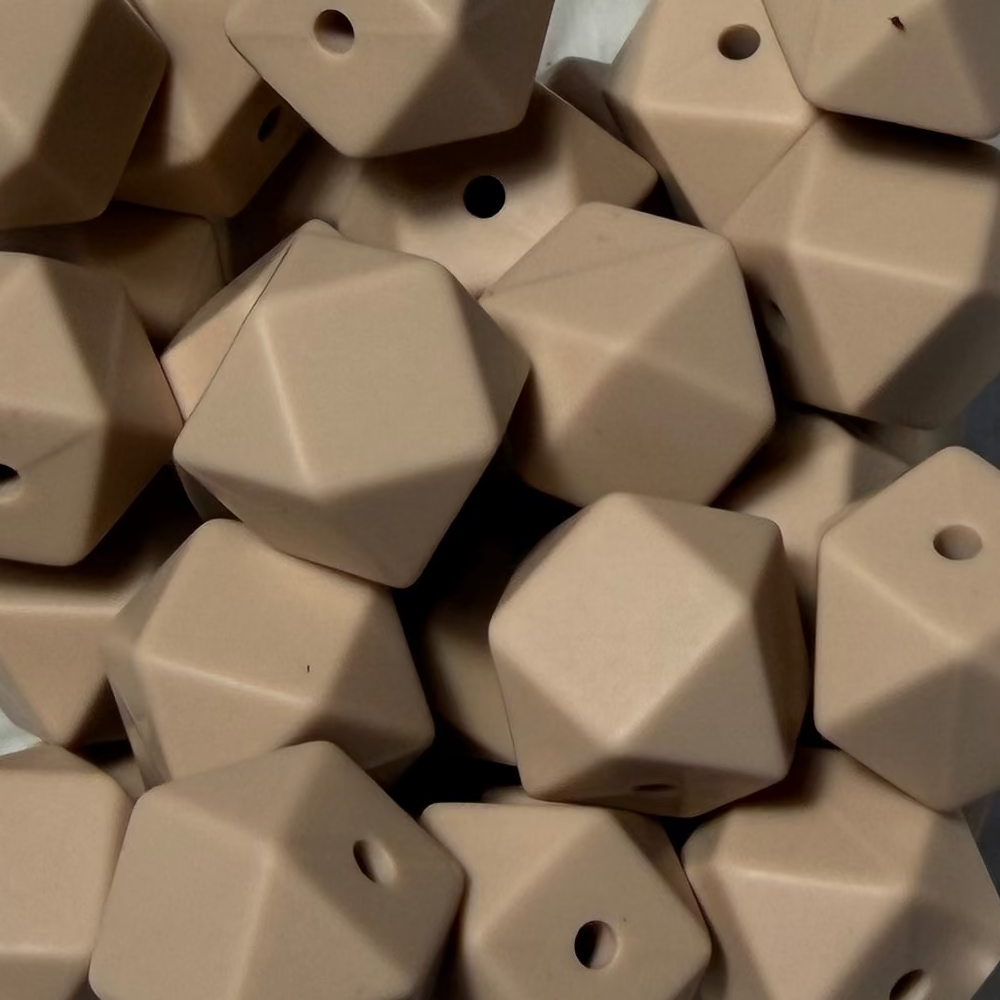 Perles hexagonales 14mm beige foncé