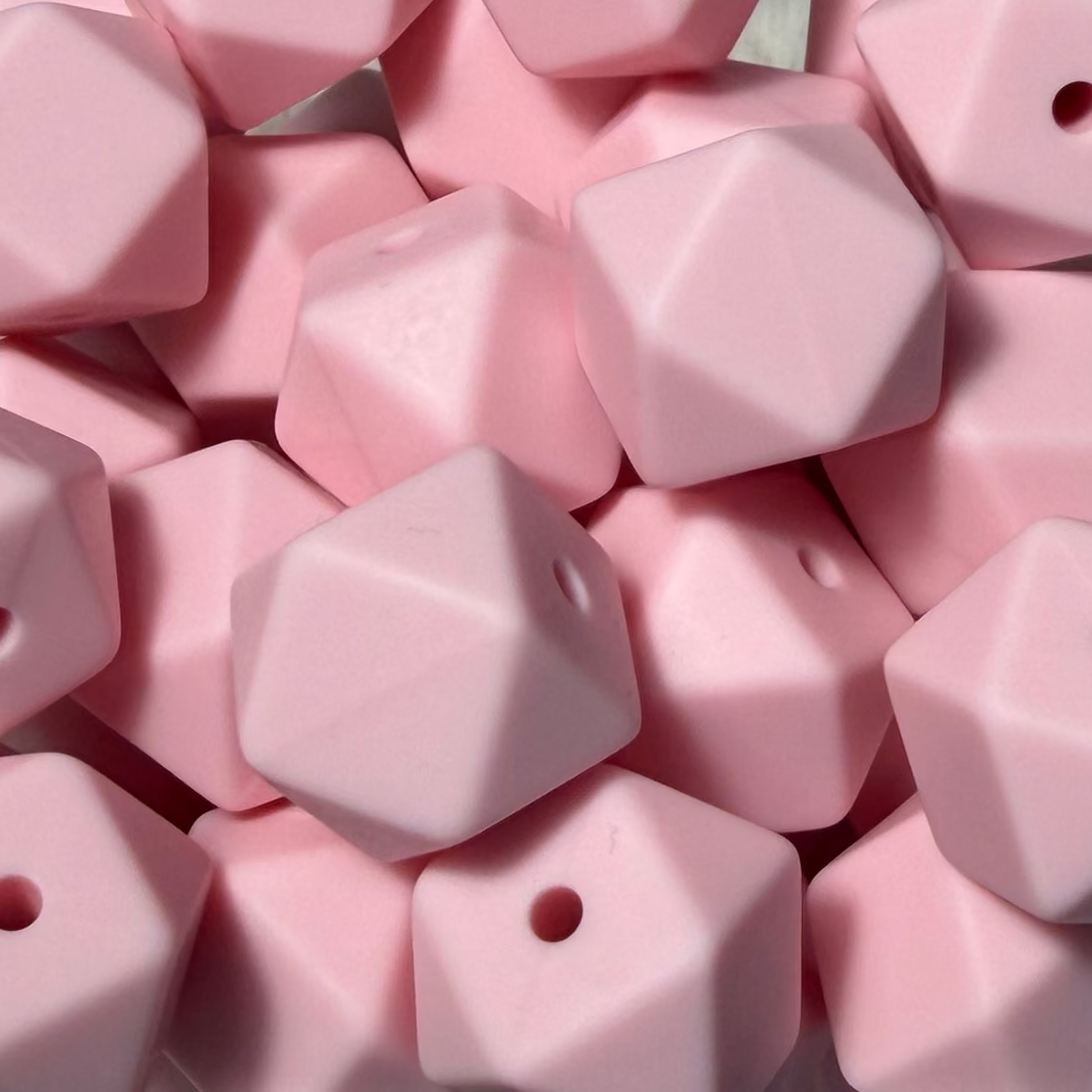 Perles hexagonales 14mm rose