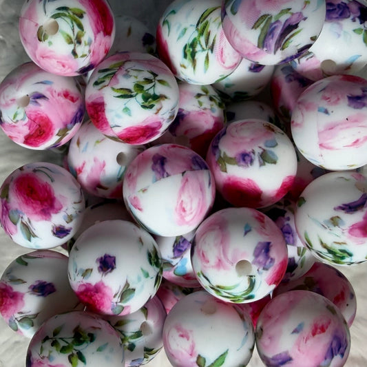 Perle fleur rose pivoine 15mm