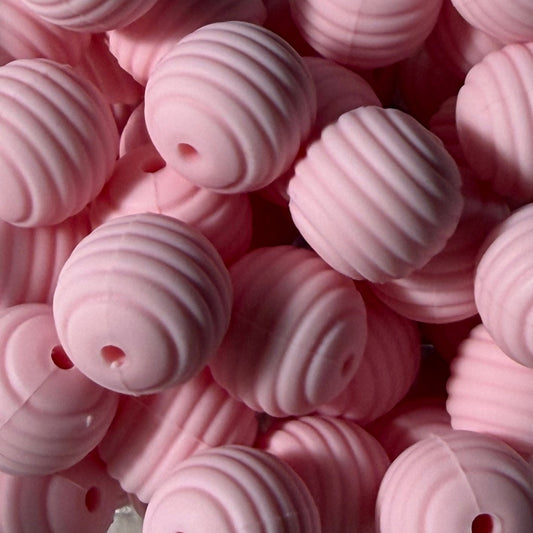 Perle strié rose 15mm