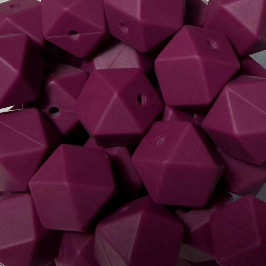 Perles hexagonales 14mm bordeaux